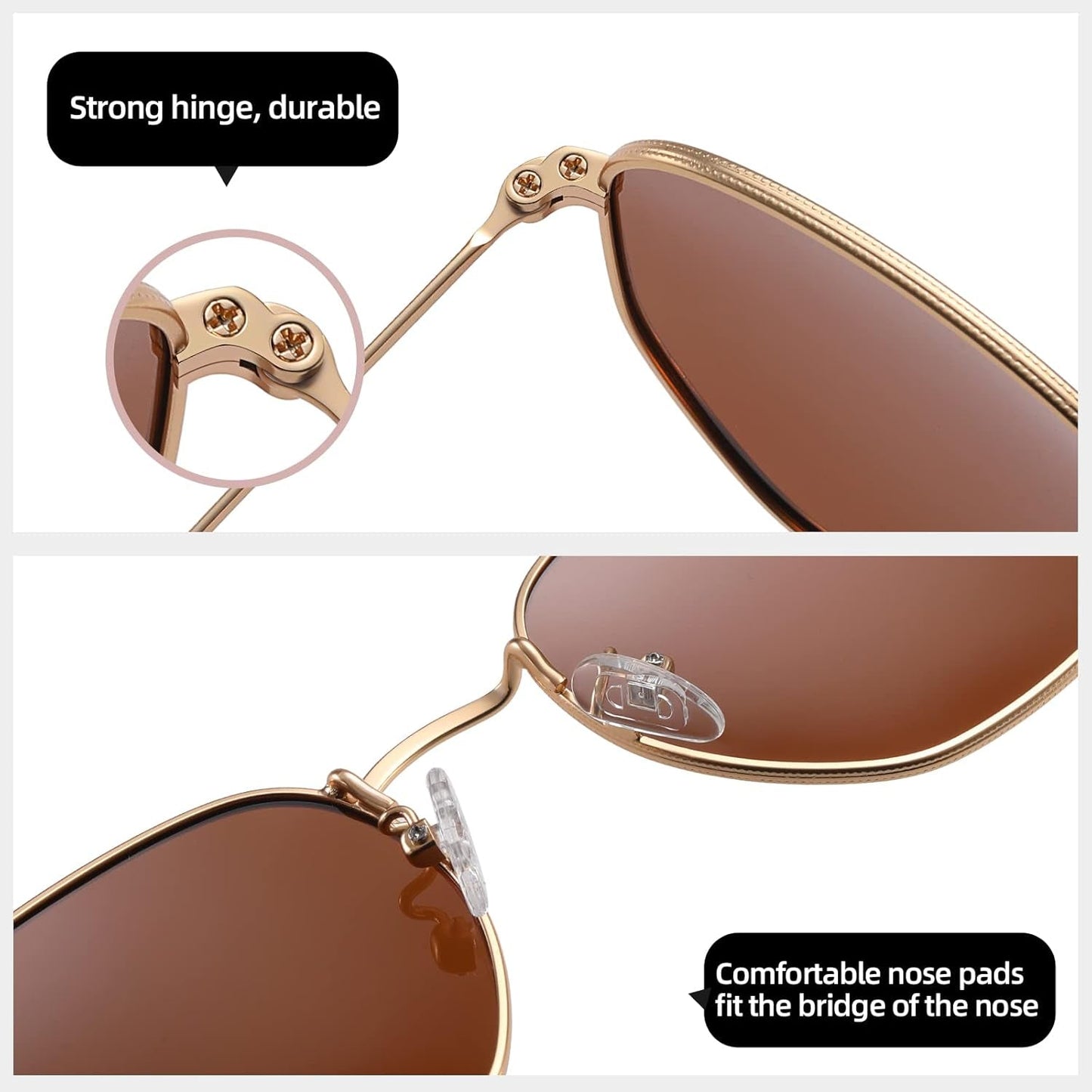 Polarized Hexagon Sunglasses for Women Men Polygon Square Sun Glasses UV400 Protection Metal Frame