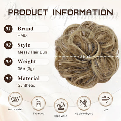 Messy Bun Hair Piece Wavy Curly Scrunchies for Women Hair Bun Hair Piece with Elastic Band Scrunchies Stretchy Fluffy Chignon Ponytail Hairpieces Updos for Women (18TH85)