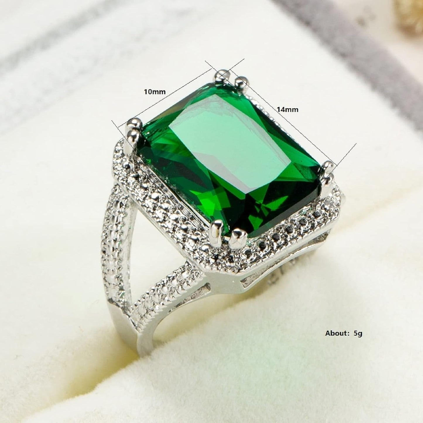 Emerald Halo 925 Sterling Silver Emerald Ring Cocktail Rings Square Cut Green Gem Cubic Zirconia Anniversary Promise Ring CZ Eternity Engagement Wedding Band Ring for Women (7) - WORLD TIME VISITS