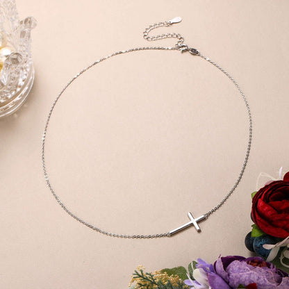 925 Sterling Silver Simple Sideways Cross Pendant Choker Necklace Birthday/Mothers Day/Valentines/Christmas Jewelry Gift for Women