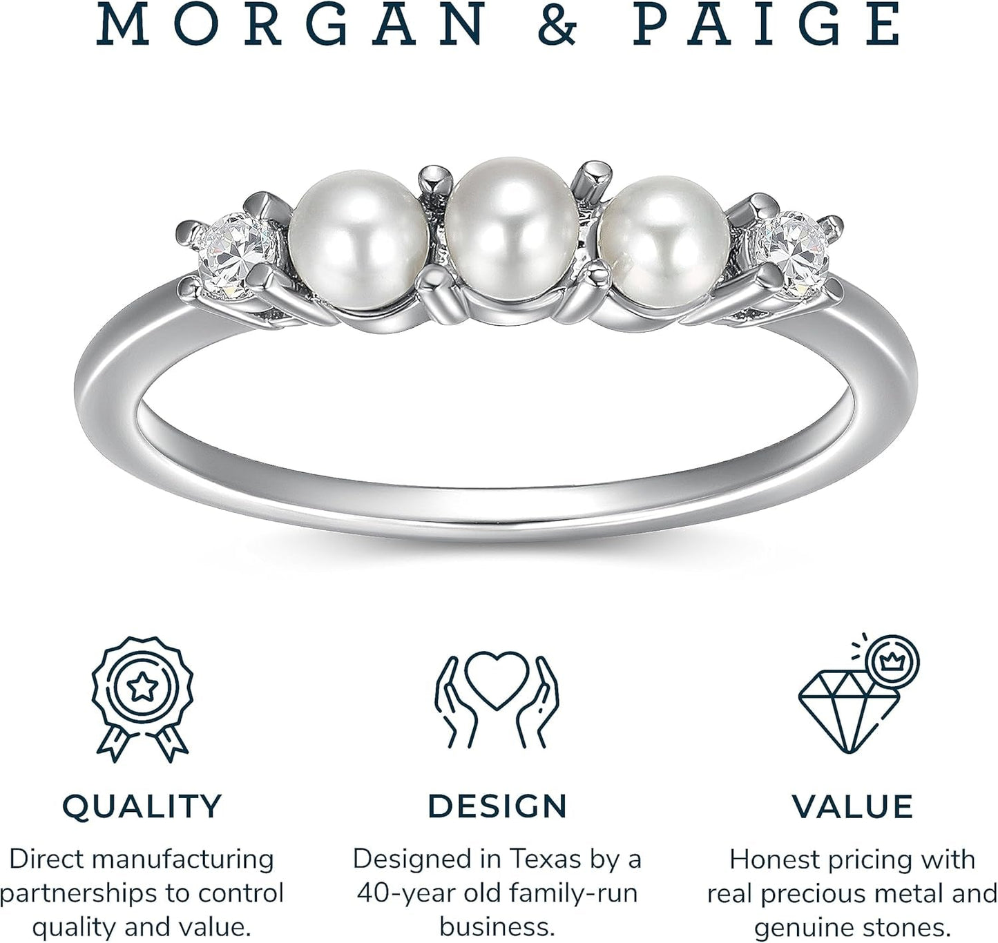 Rhodium Plated Sterling Silver Freshwater Cultured Pearl and Cubic Zirconia Ring for Women