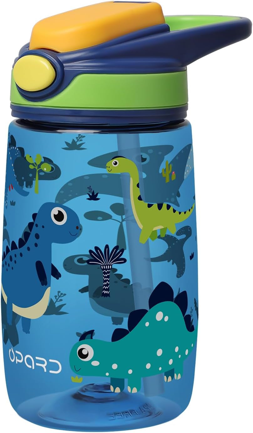 Kids Water Bottle, BPA Free Tritan 13.5Oz Water Bottle with Leakproof Lid, Straw & Carrying Loop for Toddlers - WORLD TIME VISITS