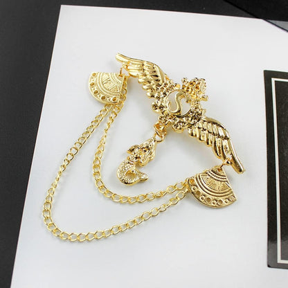 1 Pack Gold Diamond Inset Angel Wings Tassel Chain Pin Vintage Crown Diamond Chain Pin Mermaid Suit Accessories Tassel Pin Accessories Men and Women DIY Suit Coat Dress Shirt