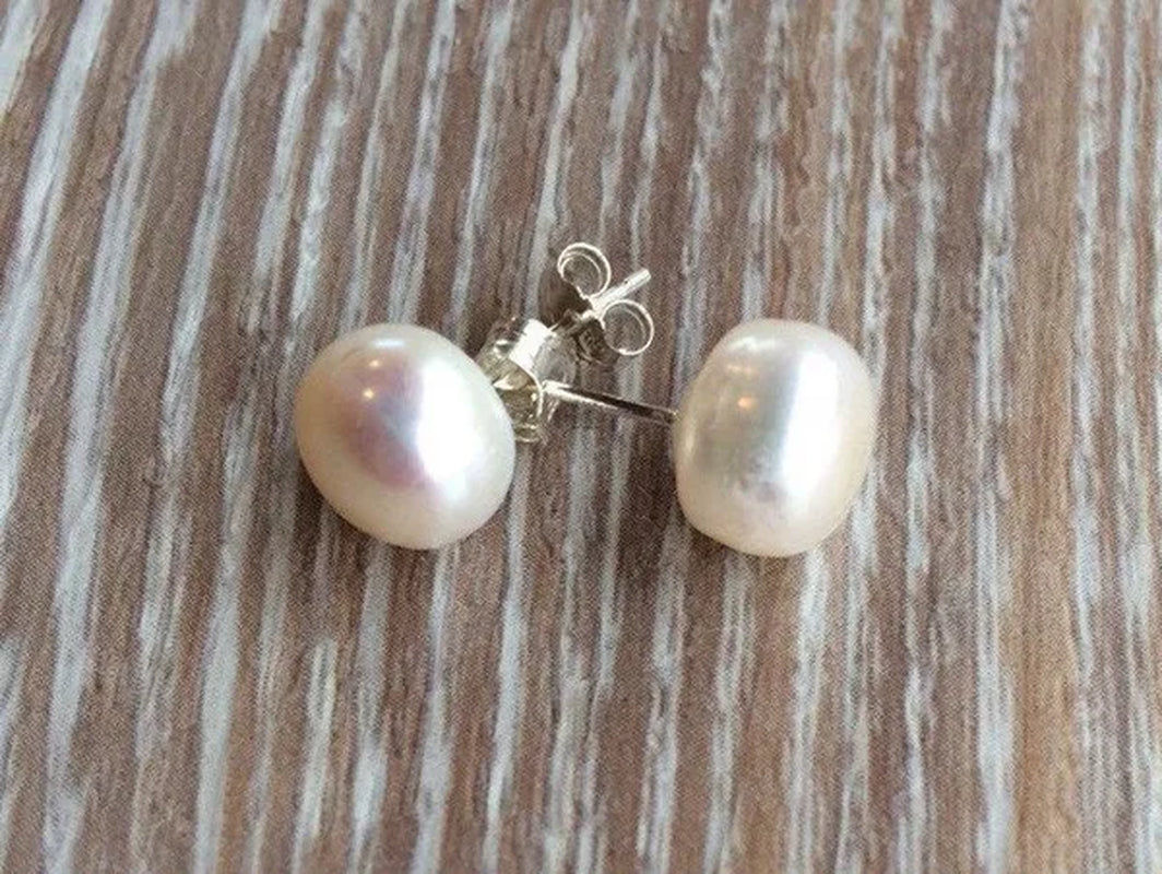 Pearl Earrings White Ivory Fresh Water Pearls 8Mm and 925 Sterling Silver - WORLD TIME VISITS