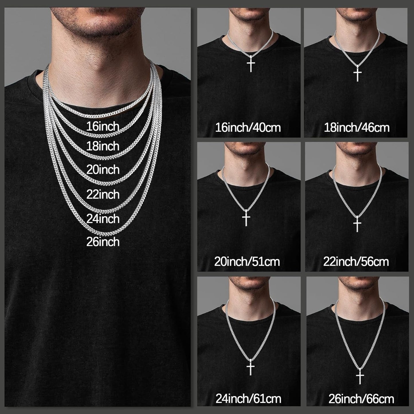 S925 Sterling Silver Thick Cross Necklace for Men, 18K Gold Plated Sterling Silver Cross Necklace with World'S Top 4Mm Cuban Chain for Men Boys Women, Minimalist Trendy Necklaces 16-26 Inch