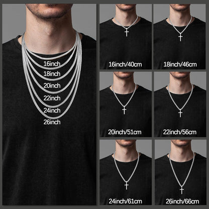 S925 Sterling Silver Thick Cross Necklace for Men, 18K Gold Plated Sterling Silver Cross Necklace with World'S Top 4Mm Cuban Chain for Men Boys Women, Minimalist Trendy Necklaces 16-26 Inch
