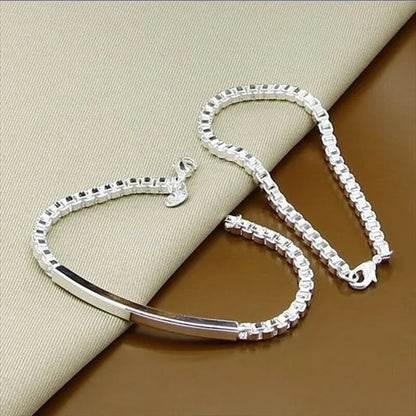 High Quality 925 Sterling Silver Fashion Square Box Chain Bracelet Jewelry Set for Women Men Trendy Jewelry