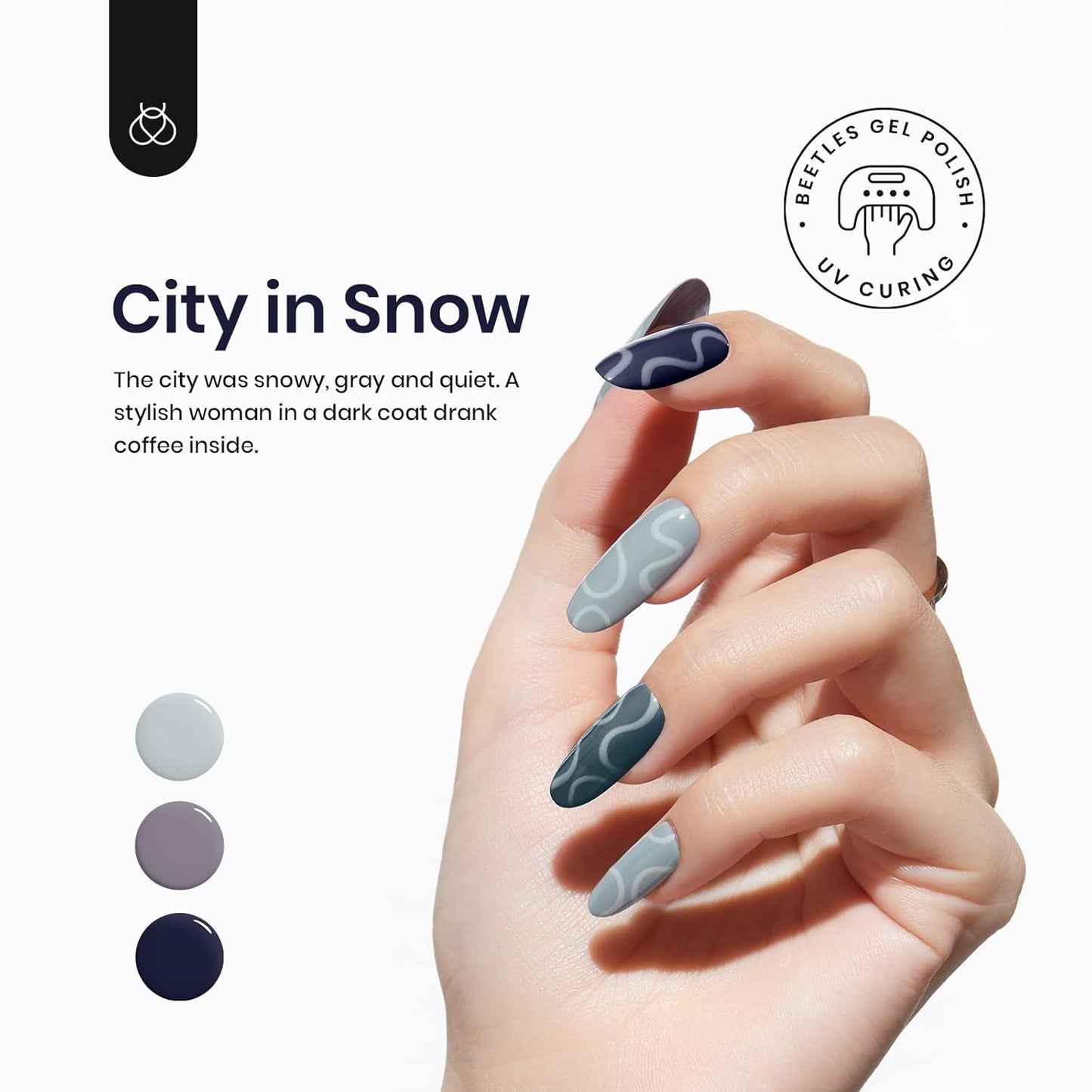 Beetles Gel Nail Polish Set - City in Snow Collection Light Blue Brown Neutral Mauve Color All Season Nail Gel Art Manicure Kit Soak off UV LED Dark Gel Polish Set Gifts for Her