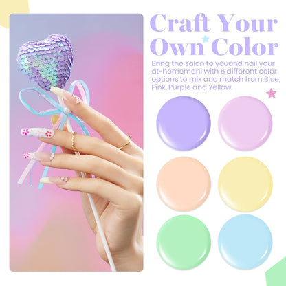Beetles Pastel Gel Nail Polish, 6 Colors Macaron Pink Blue Green Yellow Purple Gel Polish Soft Pastel Spring Gel Polish Soak off Uv Gel Manicure Nail Art Design DIY Home Salon Gift for Girls Women