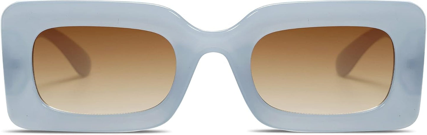Retro 90S Nude Rectangle Sunglasses Womens Mens Trendy Chunky Glasses