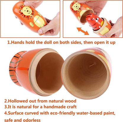 Nesting Dolls for Kids - Russian Wooden Stacking Nested Set 5 Pieces Handmade Toys for Children Christmas Birthday Rome Decoration Halloween Wishing Gift (Captain Lion)