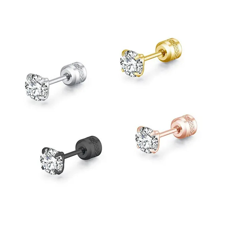 2Pc/Pair New Fashion Crystal Zircon Stainless Steel Stud Earrings Elegant Jewelry for Women