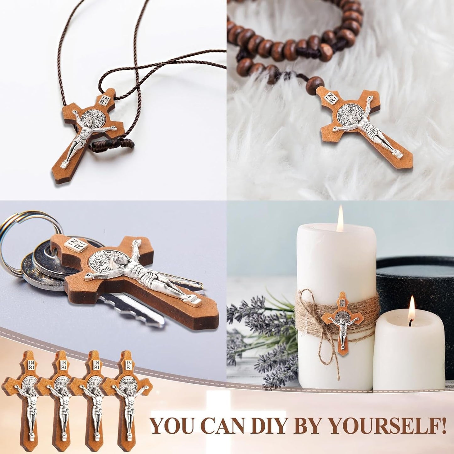 Handmade Wooden Christian Jesus Cross Pendants Catholic Crosses Religious Crucifix Charms Pendants for DIY Rosary Necklace Jewelry Charms Making Craft for Church Easter Christian Gift
