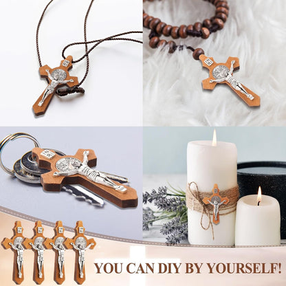 Handmade Wooden Christian Jesus Cross Pendants Catholic Crosses Religious Crucifix Charms Pendants for DIY Rosary Necklace Jewelry Charms Making Craft for Church Easter Christian Gift