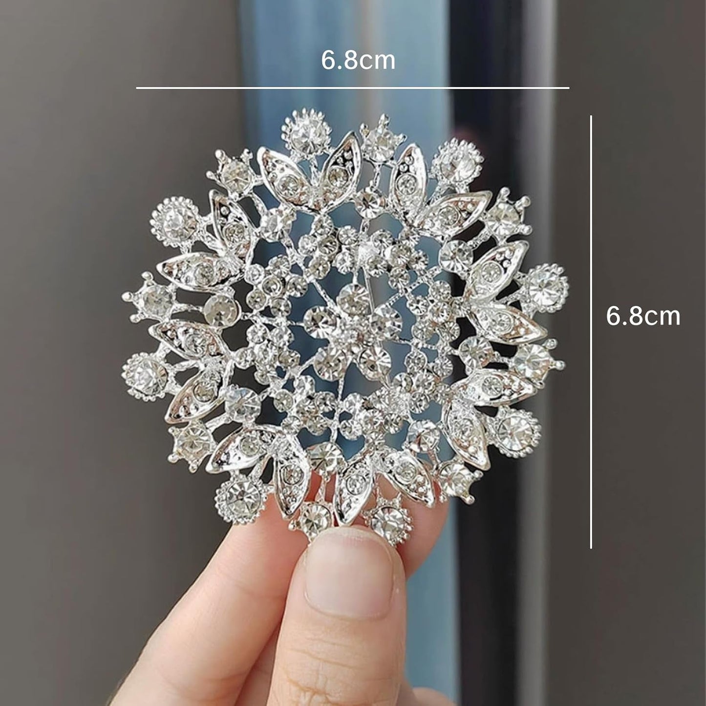 Silver Brooches for Women Diamond Crystal Flower Leaf Brooch Pin Large Elegant Bridal Corsage for Dress Wedding Accessories Sparkling Crystal Brooches Stylish Pins for Special Occasions