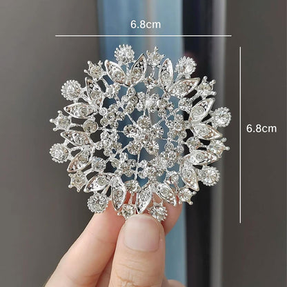 Silver Brooches for Women Diamond Crystal Flower Leaf Brooch Pin Large Elegant Bridal Corsage for Dress Wedding Accessories Sparkling Crystal Brooches Stylish Pins for Special Occasions