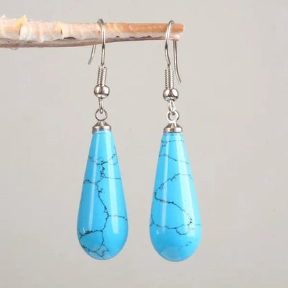 1Pair Option 29X10MM Water Drop Amethyst Clear Quartz Lapis Lazuli Turquoise Rose Quartz Opal Tiger Eye Drop Earrings