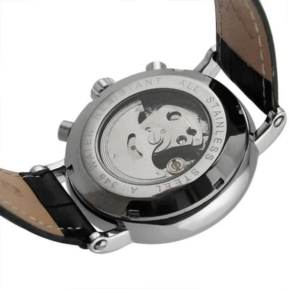 JARAGAR Automatic Mechanical Genuine Leather Strap Wrist Watch Luxury Gift for Men Fashion White Crystal Diamond Jewelry Accessories