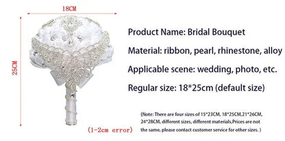 Creative Design Shiny Rhinestone Tassel Bridal Bouquet Artificial White Silk Rose Wedding Flower Bouquet Crystal Brooch Ribbon Bridesmaid Bouquet 3 Size Optional