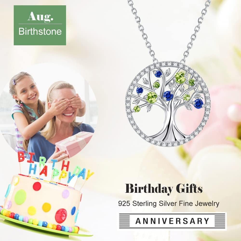 Tree of Life Necklace for Her May Birthstones Emerald Necklace for Women Fine Jewelry for Wife Birthday Gifts for Mother Sterling Silver