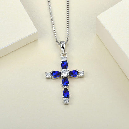 Cross Necklace for Women 925 Sterling Silver Halo Gemstone Pendant Birthstone Religious Jewelry for Mom