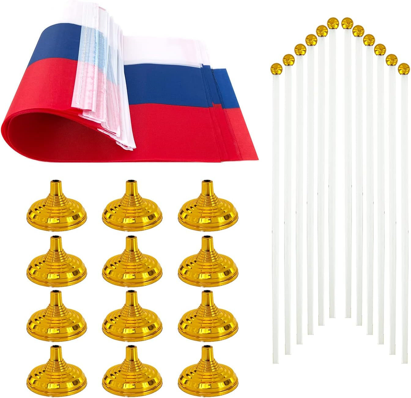 12 Pack Russia Flag Russian Desk Flag Small Mini Russian Table Flags with Stand Base,Home Office Festival Events Celebration Decorations