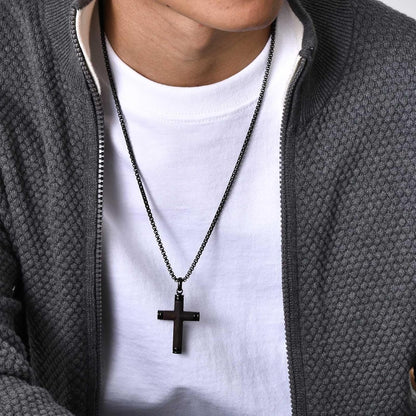 Wooden Cross Necklace for Men-Hawaiian Real Handmade Ebony Wood Cross Pendant Necklace Stainless Steel Chain, Mens Brown Cross Necklaces Koa Wood Jewelry Christian Baptism Crucifix Pendant for Men