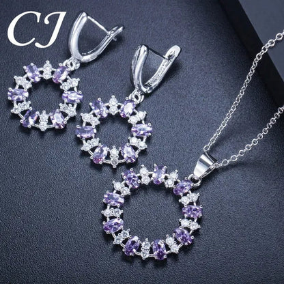 CANDICE Oval Yellow Platinum Plated Costume Party Jewelry Set Fashion Hollow Out Round Dangle Necklace Hoop Earrings with Silver Plated for Women Accessories