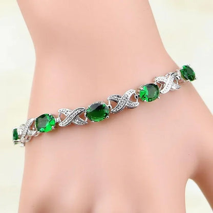 925 Sterling Silver Jewelry Blue Sapphire White Topaz Chain&Link Charm Bracelets For Women