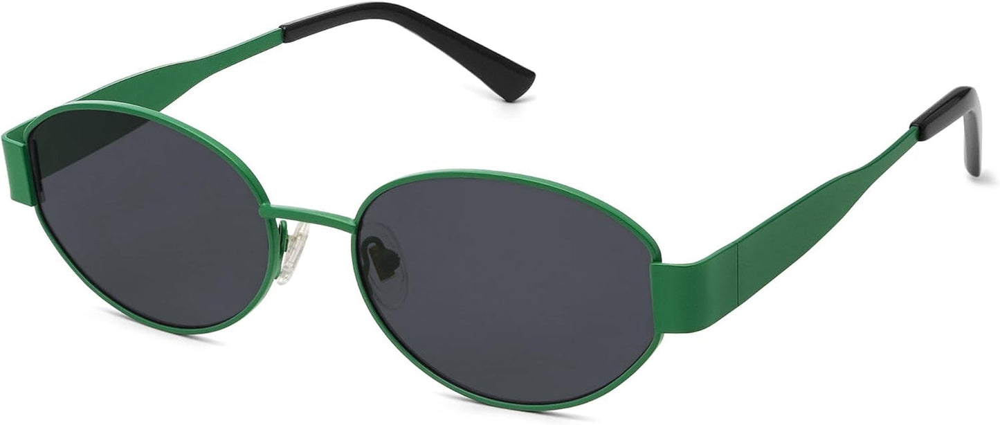 Retro Oval Sunglasses for Women Trendy Sun Glasses Classic Shades UV400 Protection SJ1217 Green/Grey Lens
