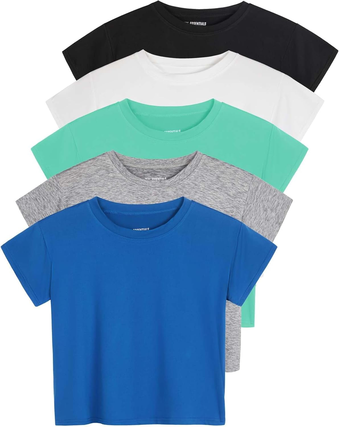 5 Pack: Women'S Dry Fit Crop Top - Short Sleeve Crew Neck Stretch Athletic Tee (Available in plus Size) - WORLD TIME VISITS