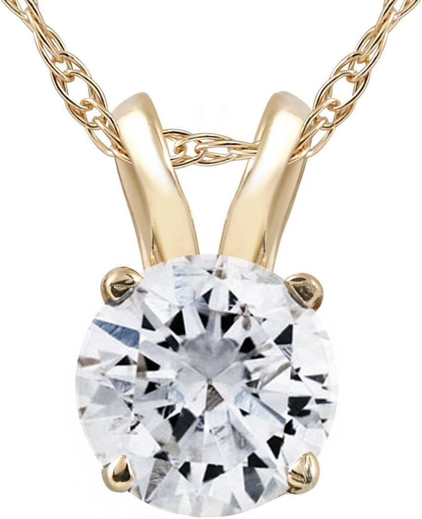 14K White or Yellow Gold 1/2 Ct T.W. Diamond Round-Cut Solitaire Pendant Women'S Necklace with 18" 14K Gold Chain - WORLD TIME VISITS