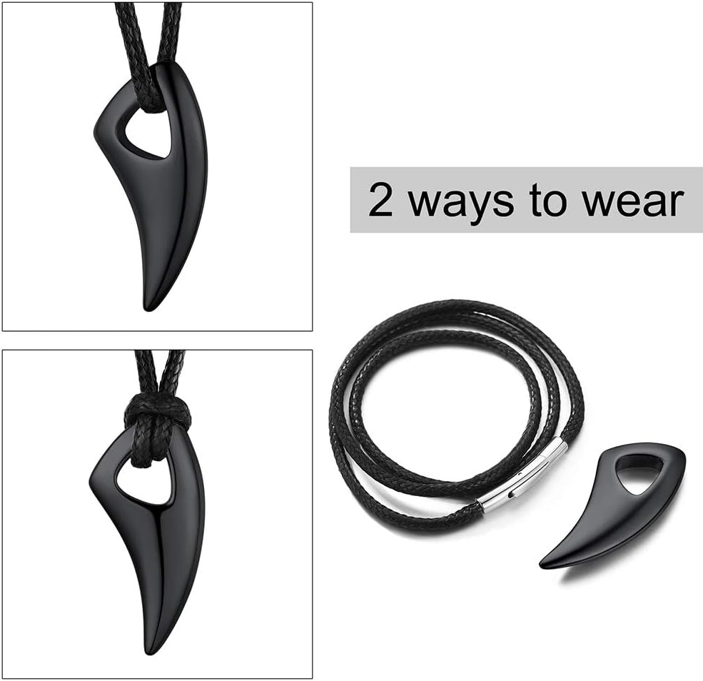 Stainless Steel Pendant Necklace for Men Women, Cool Punk Shark Teeth Necklace, Cross Necklace, Star of David Necklace, Black Leather Cord, Come Box