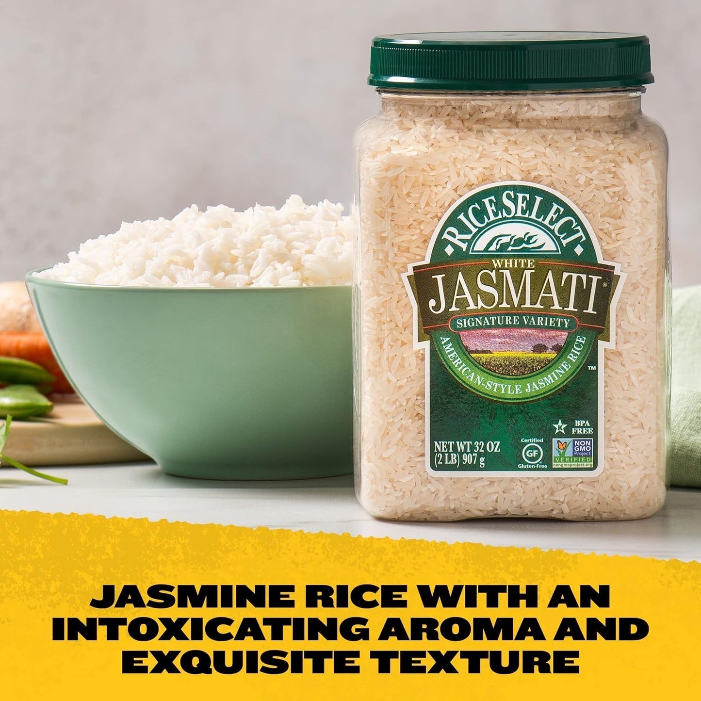 Jasmati Rice, Long-Grain Jasmine Rice, Premium Gluten Free Rice, Non-Gmo, 32 Ounce Jar