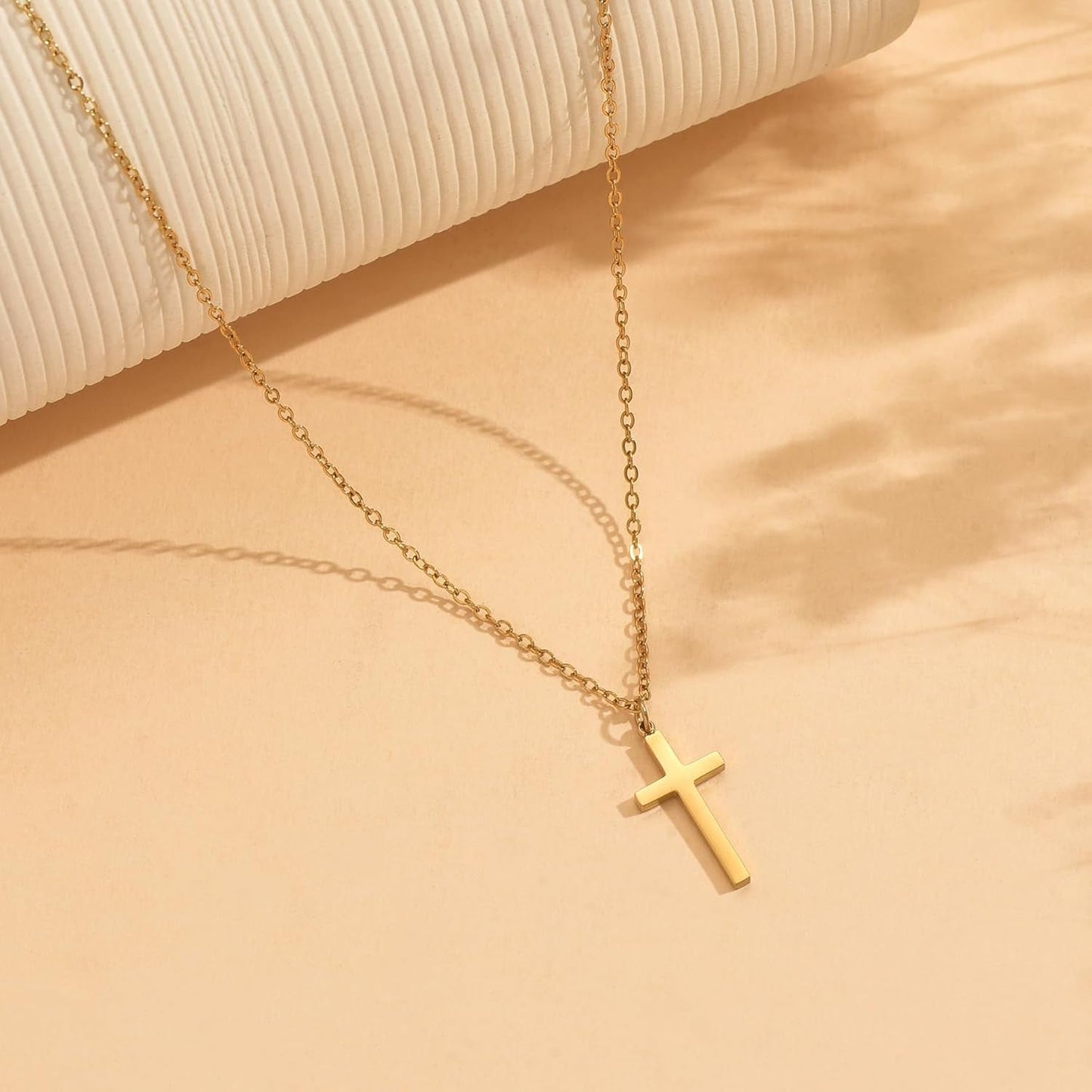 18K Gold Plated Sideways Cross Necklace for Women Stainless Steel Tiny Small Cross Pendant Necklace Dainty Simple Jewelry Christmas Gifts