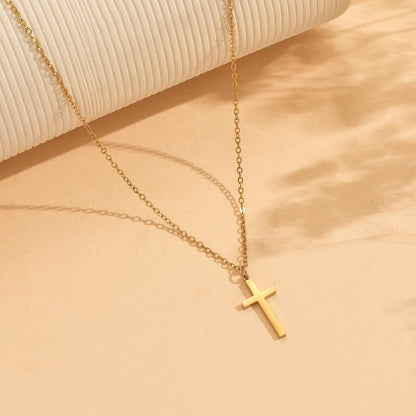18K Gold Plated Sideways Cross Necklace for Women Stainless Steel Tiny Small Cross Pendant Necklace Dainty Simple Jewelry Christmas Gifts