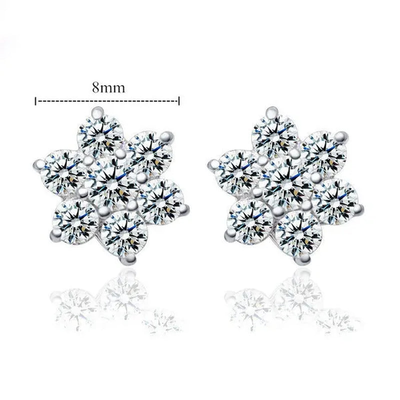 Princess Silver Cute Snowflake CZ Diamond Earrings Stud Earrings for Women