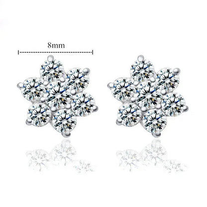 Princess Silver Cute Snowflake CZ Diamond Earrings Stud Earrings for Women