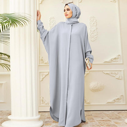 Women Abayas Dubai Kaftan Henley Shirt Prayer Maxi Dress Muslim Batwing Sleeve Ramadan Islamic Clothes