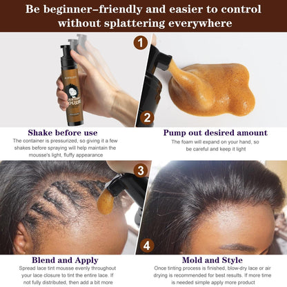 Women'S Hair Mousse Foam 3.4 Fl Oz, Mocha Medium Brown, Natural Finishing Edge Control Lace Spray Glue for Lace Front Wigs, Toupees and Hair Pieces, Bold Hold Set