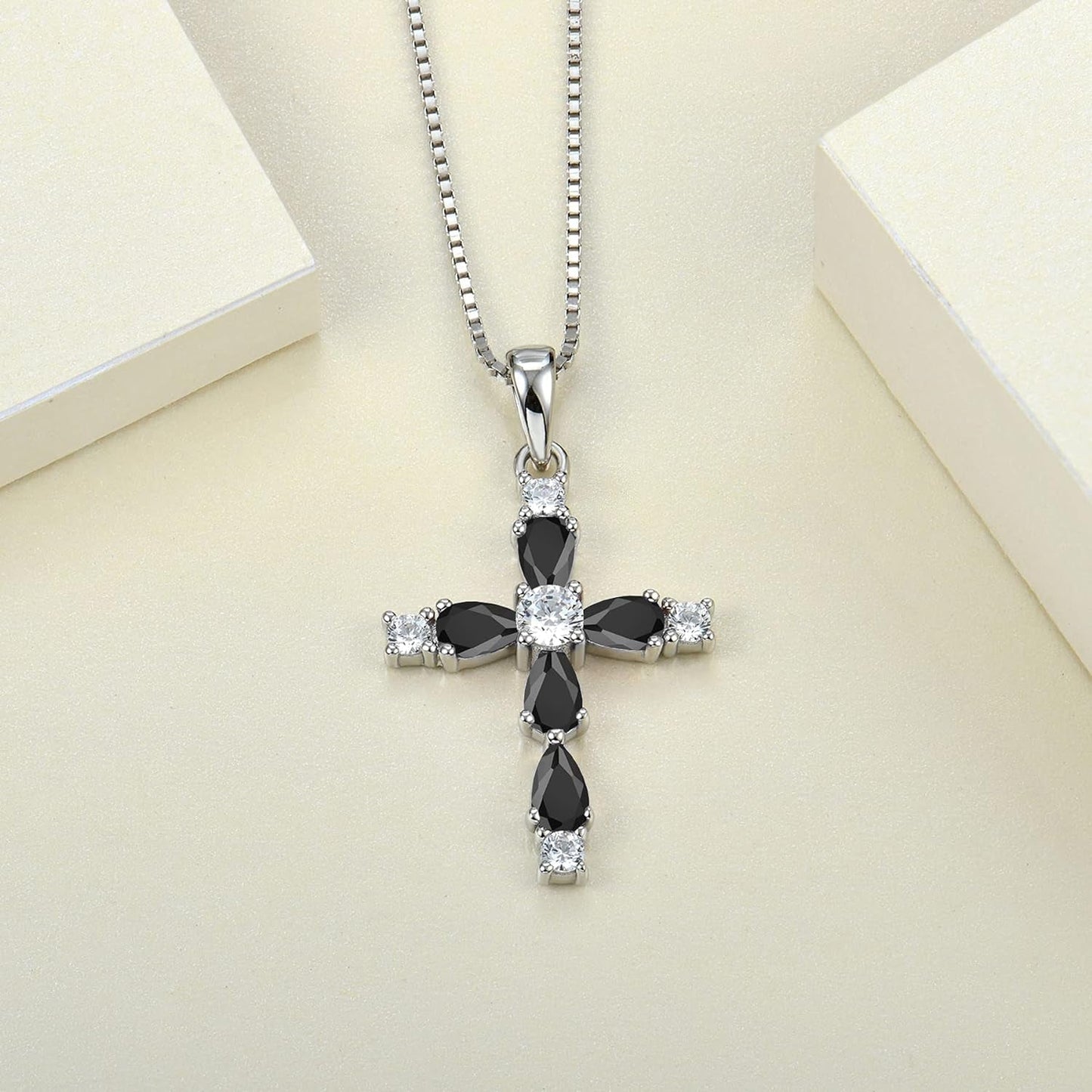 Gemstone Cross Necklace 925 Sterling Silver Birthstone Religious Pendant Jewelry for Women