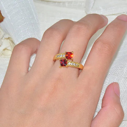 Exquisite Retro 18K Gold Natural Garnet Red Ruby Gemstone Ring Anniversary Gift Romantic Bride Engagement Wedding Party Bands Fine Jewelry - WORLD TIME VISITS