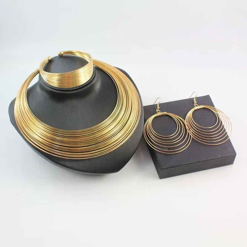 Fashion Necklace Earrings Bangle African Costume Gold/S Plated Jewelry Sets