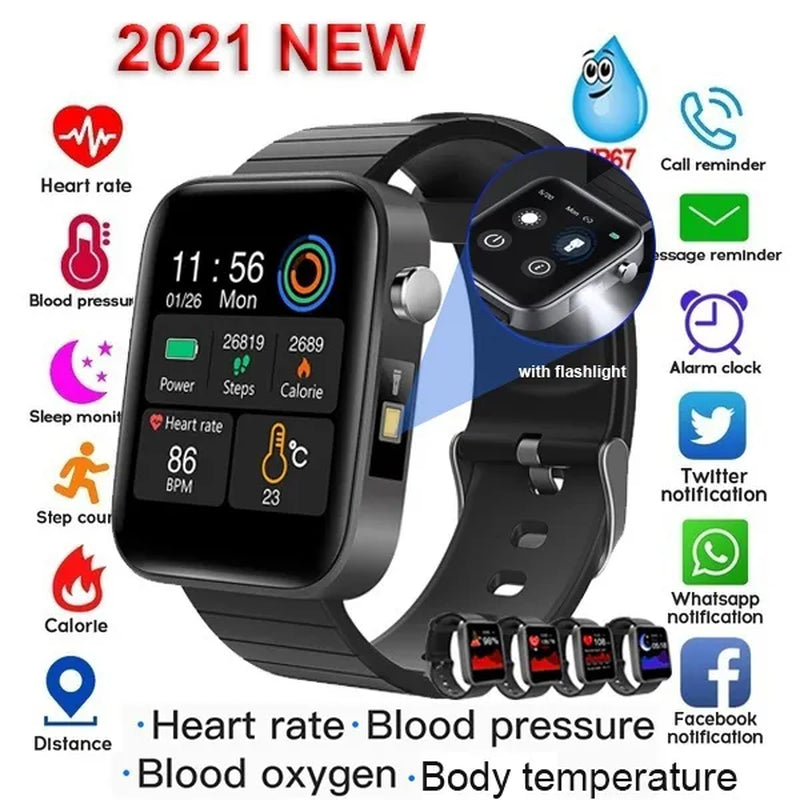 2021 NEW Smart Watch Bluetooth Watch Body Temperature Blood Pressure Blood Oxygen Monitor Wristband Fitness Tracker Bracelet Heart Rate Monitor Smartwatch 1.54" Large Screen with Flashlight PK DZ09 Apple Watch Series 6 5 4 Galaxy Watch Active