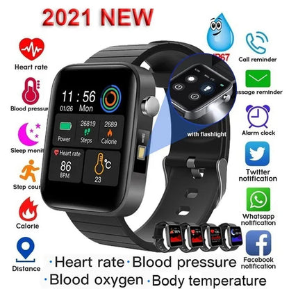 2021 NEW Smart Watch Bluetooth Watch Body Temperature Blood Pressure Blood Oxygen Monitor Wristband Fitness Tracker Bracelet Heart Rate Monitor Smartwatch 1.54" Large Screen with Flashlight PK DZ09 Apple Watch Series 6 5 4 Galaxy Watch Active