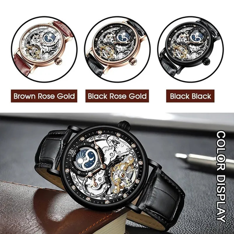 KINYUED Mechanical Automatic Watch Men Tourbillon Wristwatch Sports Clock Mechanism Self Winding Watches Casual Moon Horloge Man Watches