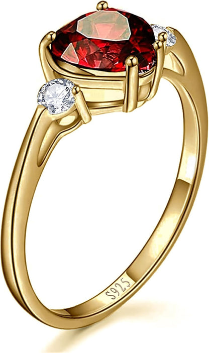2.25Ct Created Gemstone Ring for Women 925 Sterling Silver Heart Cut 8 * 8Mm Cubic Zirconia Birthstone Ring for Engagement Anniversary Size 5-10 - WORLD TIME VISITS