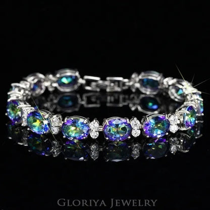 Gloriya Romantic Multicolor Rhinestone Setting Glittering CZ Stone Platinum Plated Bracelets Bangles Luxury Wedding Bracelets For Women Crystal Jewelry