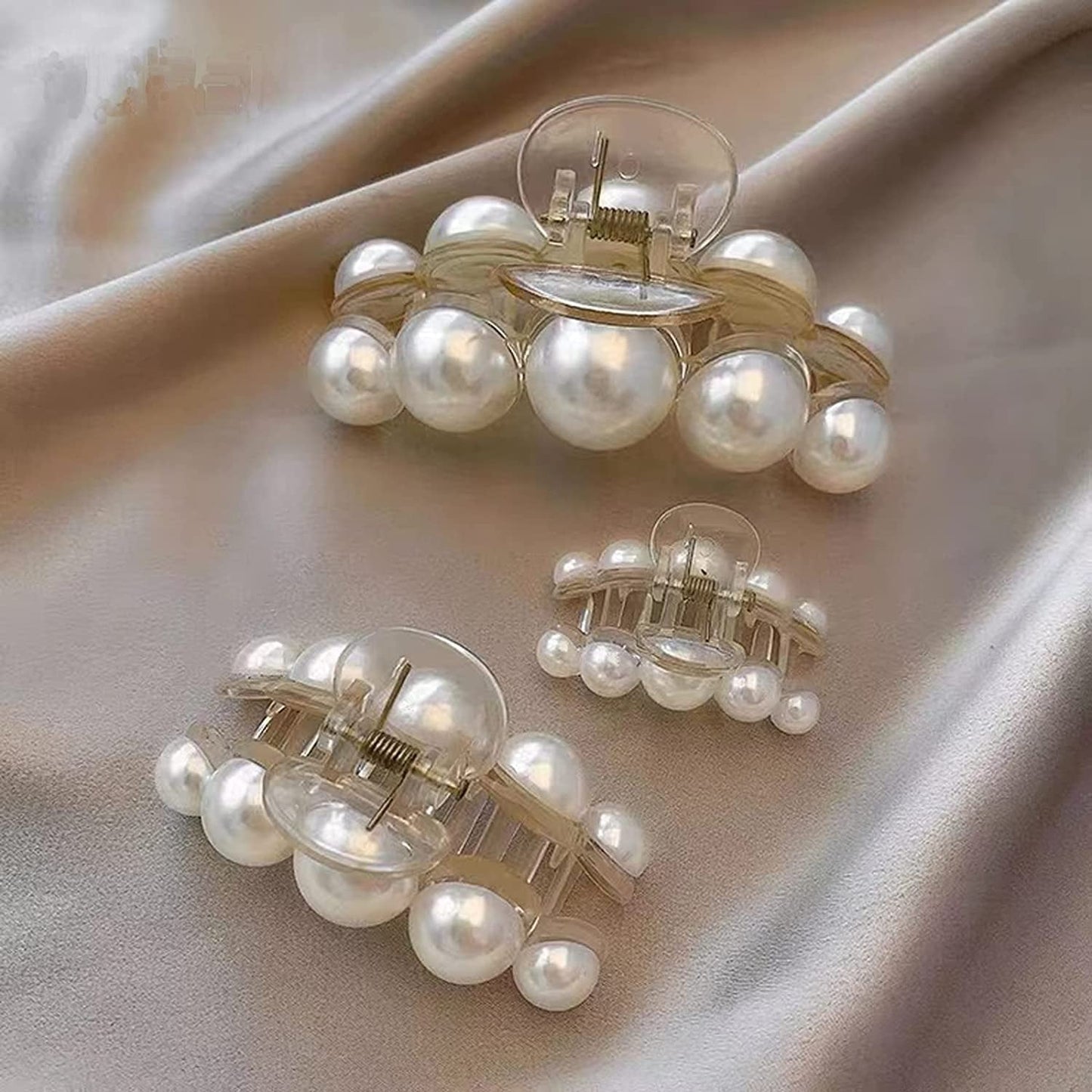 Pearl Hair Clips for Women Girl,4Pcs Large Small Hair Claw Clip Strong Hold,Big Banana Jaw Clip Barrettes Nonslip,Hair Accessories Set Birthday Wedding Gift for Thick Thin Curly Hair(4 Size)