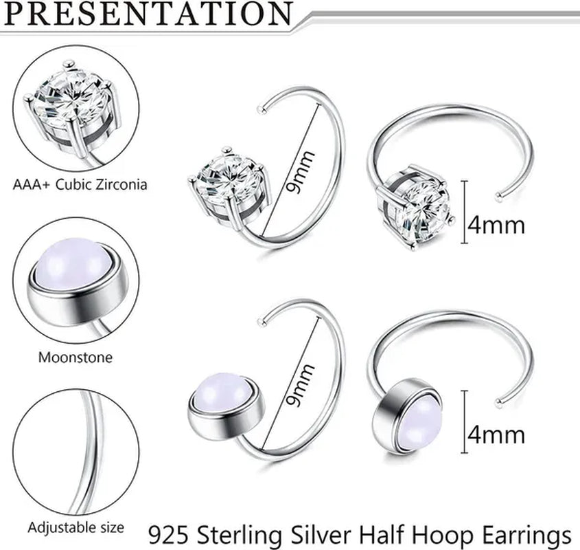 Two Pairs of 925 Sterling Silver Half Circle Earrings Opal Globular Star Point Small Circle Earrings Huggie Cartilage Earrings Hug Small Circle Earrings Women's Men's